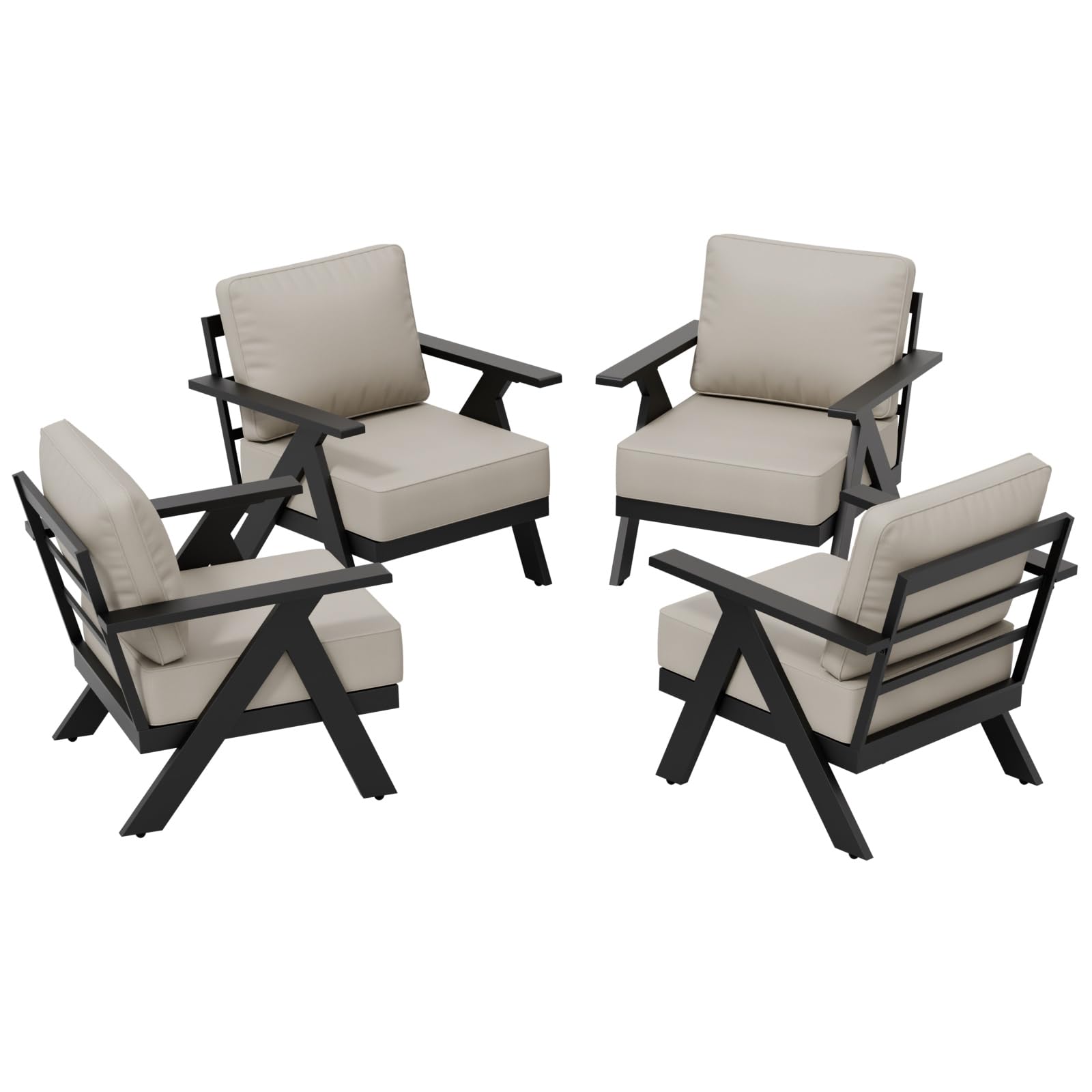 COOS BAY Iron Luxe Modern Outdoor Patio Chairs Set of 4, Weather-Resistant Lounge Accent Chairs for Backyard, Deck, Porch & Garden, Black/Beige - Image 7