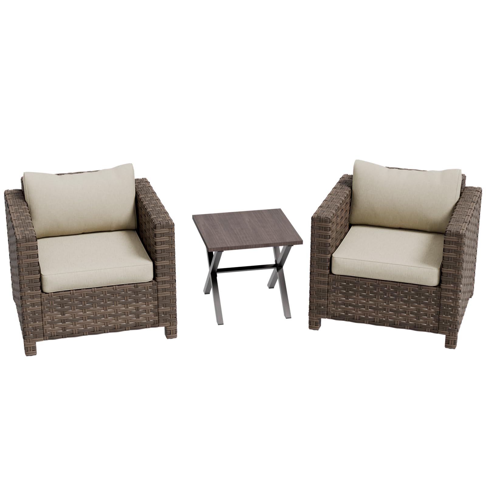 COOS BAY Lanai Chic 3 Piece Outdoor Bistro Set, Small Patio Conversation Set, Outdoor Patio Furniture, 2 Patio Chairs and Side Table, Brown/Beige - Image 8