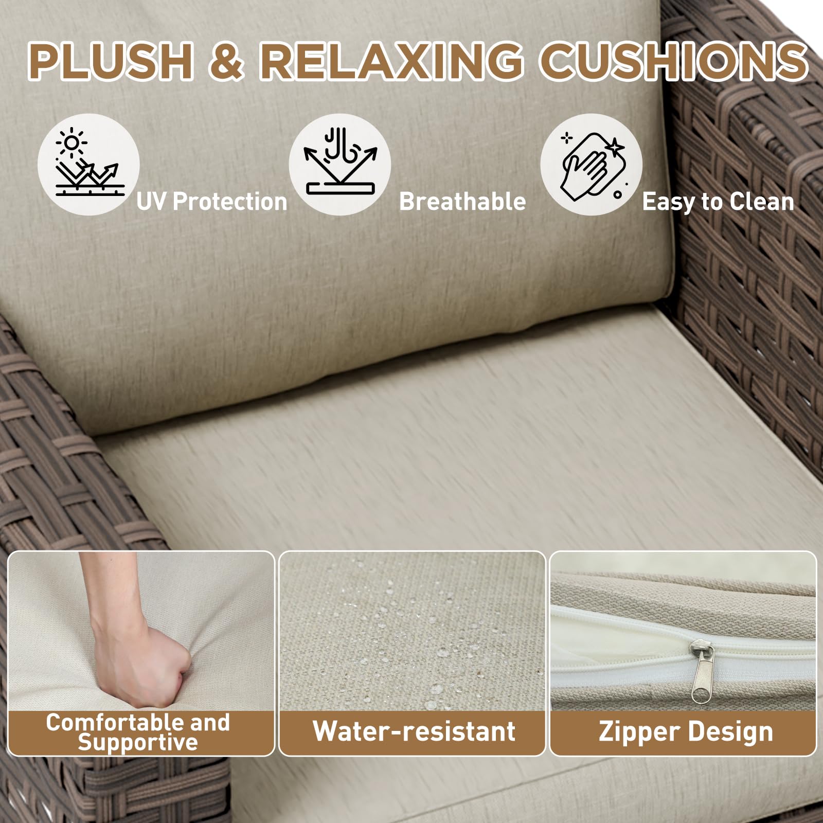 COOS BAY Lanai Chic 3 Piece Outdoor Bistro Set, Small Patio Conversation Set, Outdoor Patio Furniture, 2 Patio Chairs and Side Table, Brown/Beige - Image 4