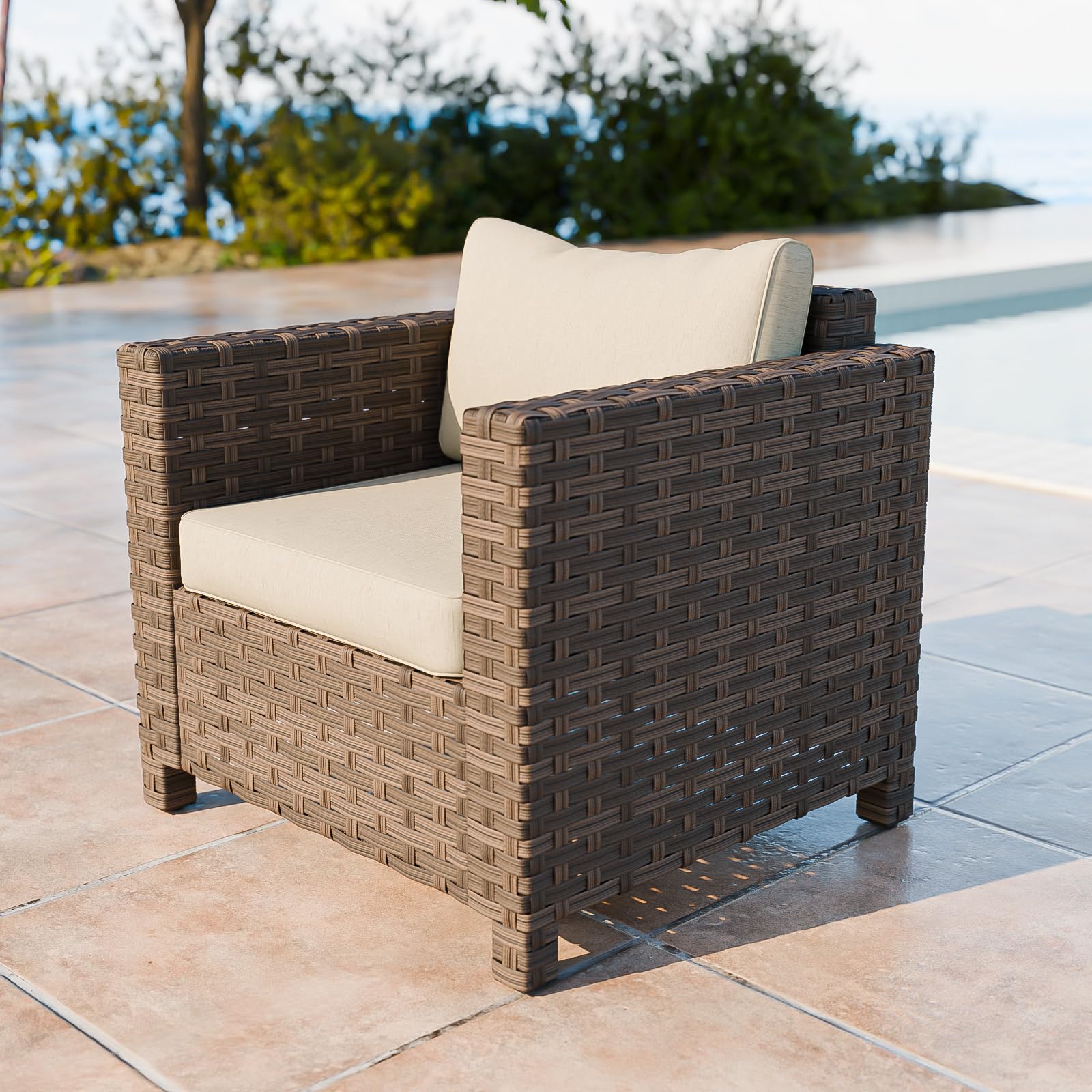 COOS BAY Lanai Chic Outdoor Chair, Deep Seating Patio Chair, Modern Outdoor Armchair, 1 Piece, Brown/Beige - Image 5