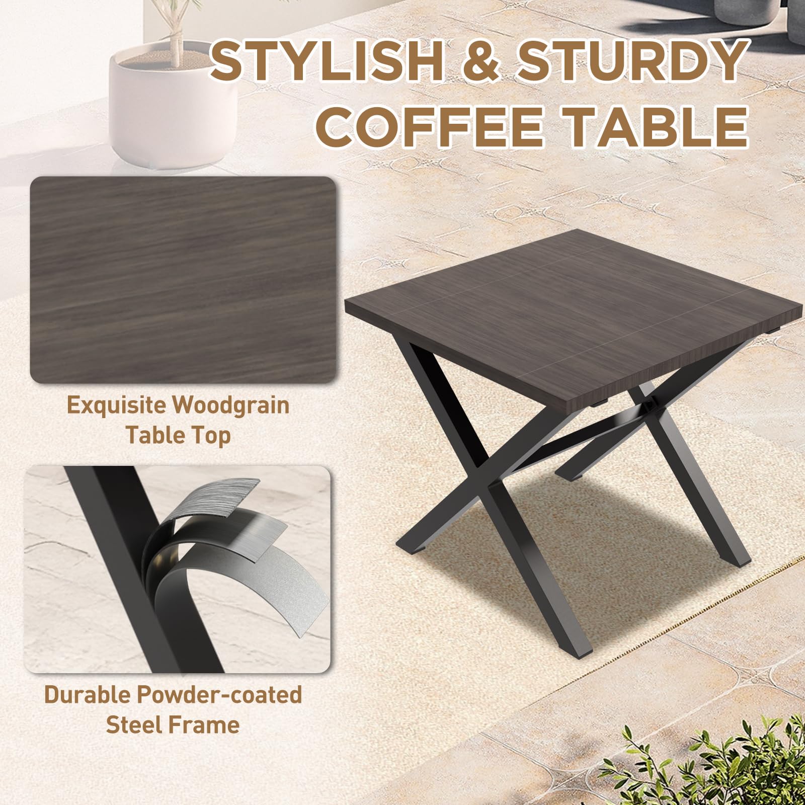 COOS BAY Lanai Chic Outdoor Side Table, Square Patio End Table, Outdoor Metal Coffee Table for Balcony, Deck, Garden, Black - Image 3