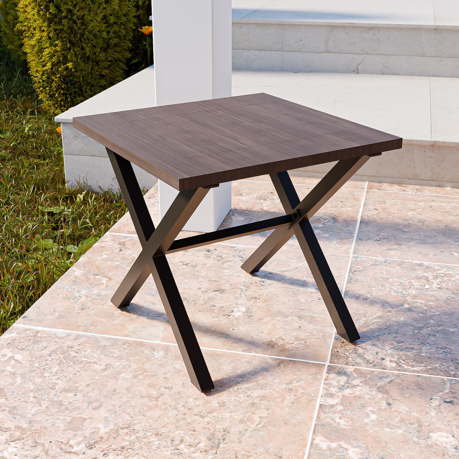 COOS BAY Lanai Chic Outdoor Side Table, Square Patio End Table, Outdoor Metal Coffee Table for Balcony, Deck, Garden, Black - Image 4