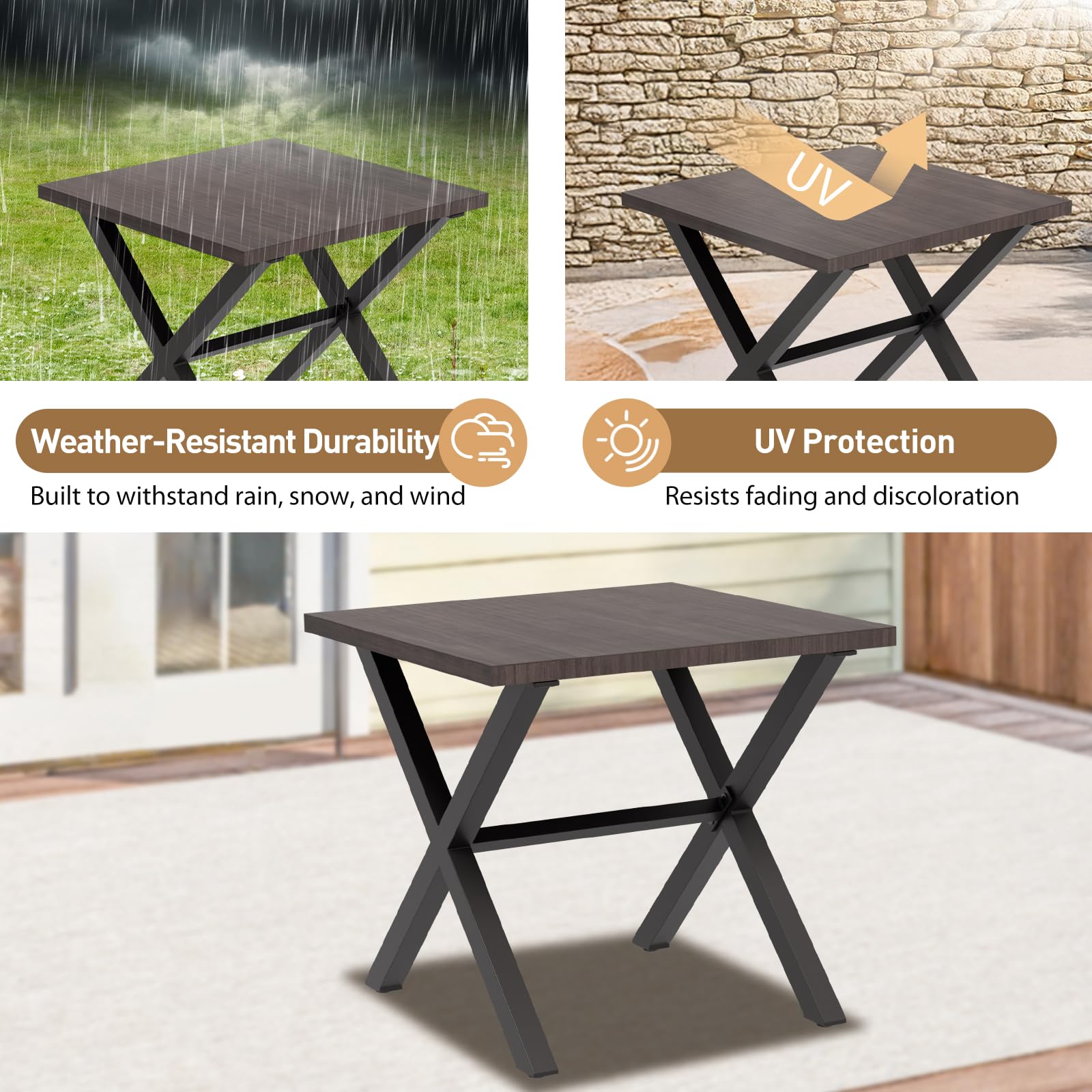 COOS BAY Lanai Chic Outdoor Side Table, Square Patio End Table, Outdoor Metal Coffee Table for Balcony, Deck, Garden, Black - Image 6