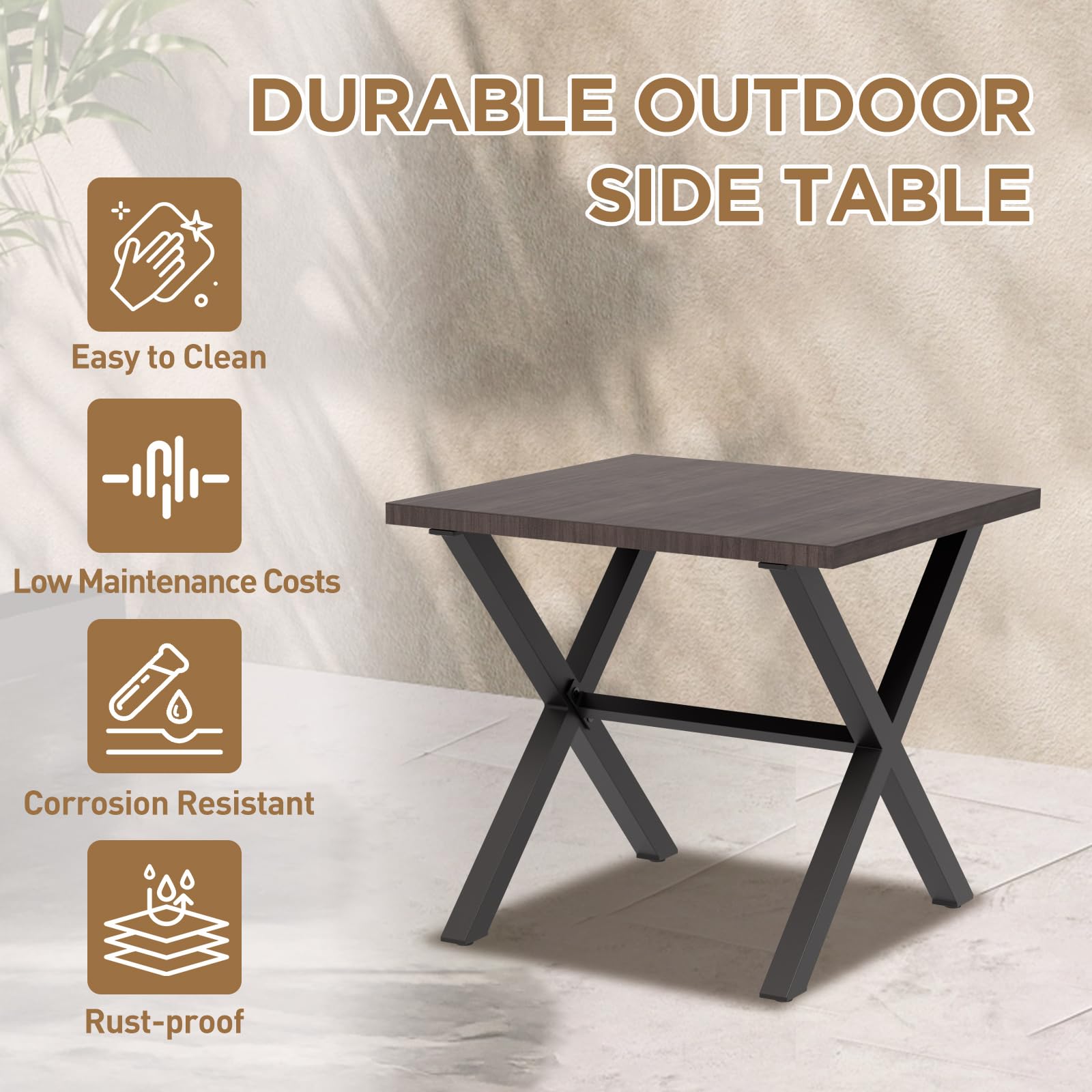 COOS BAY Lanai Chic Outdoor Side Table, Square Patio End Table, Outdoor Metal Coffee Table for Balcony, Deck, Garden, Black - Image 7