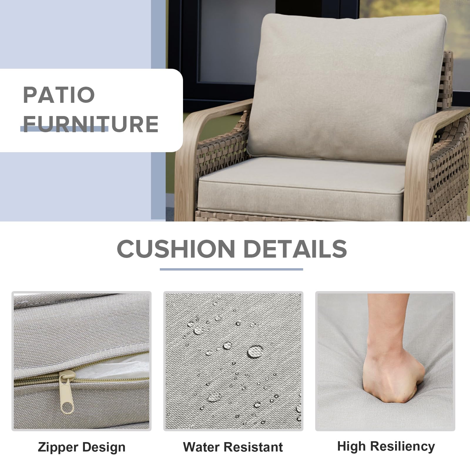 COOS BAY Modern Wicker Patio Chair with Cushions, Rattan Outdoor Armchair with Curved Armrests, PE Rattan Outdoor Seating, 250 lbs Capacity, 1 Piece, Brown/Gray - Image 4