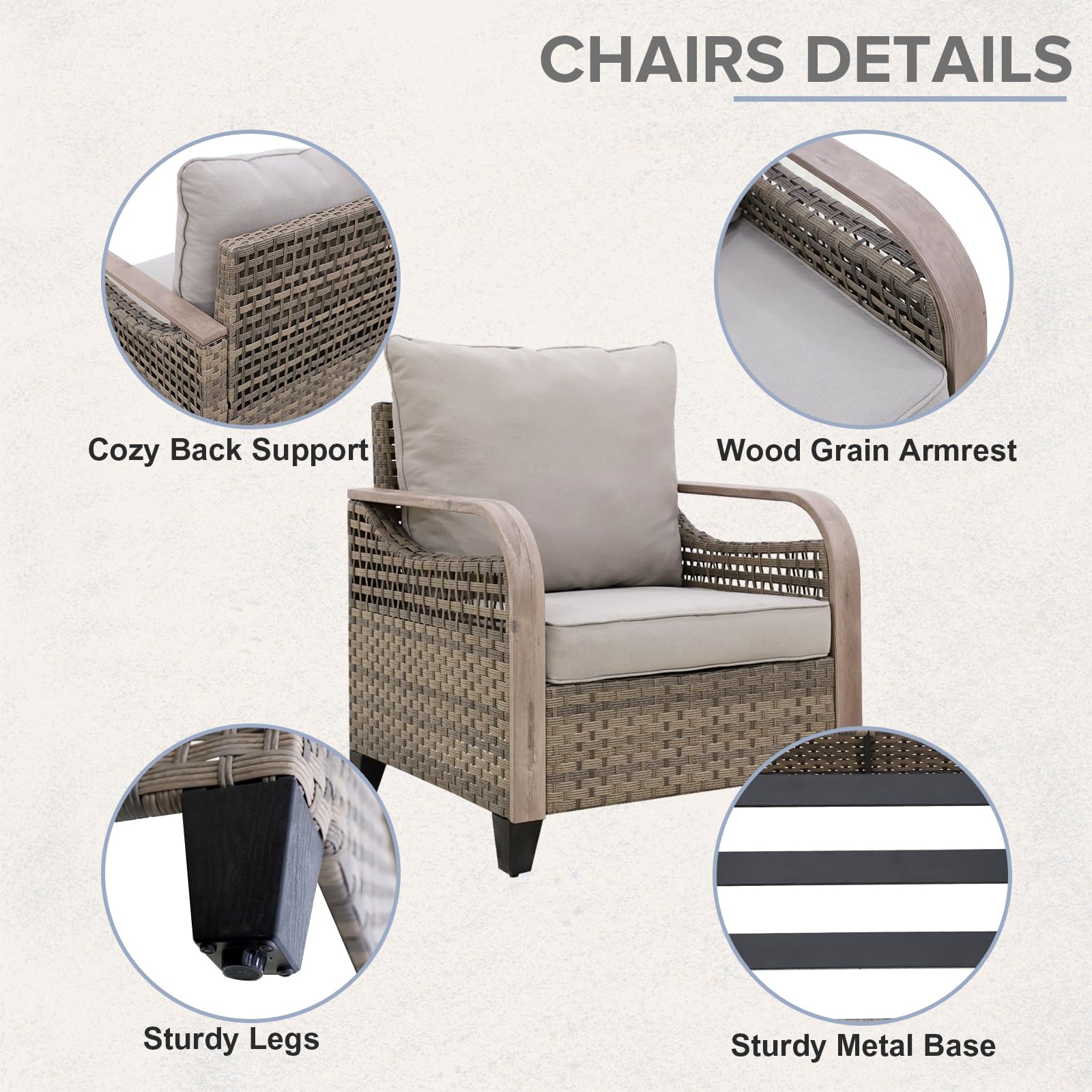 COOS BAY Modern Wicker Patio Chair with Cushions, Rattan Outdoor Armchair with Curved Armrests, PE Rattan Outdoor Seating, 250 lbs Capacity, 1 Piece, Brown/Gray - Image 6
