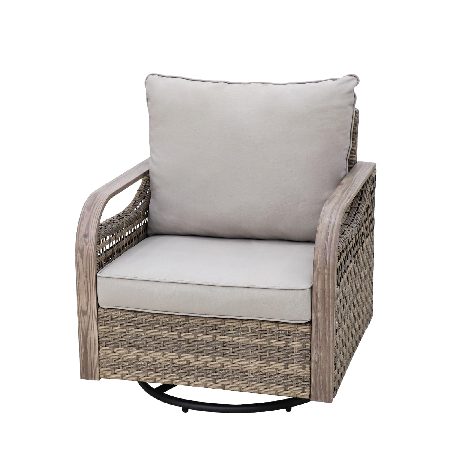 COOS BAY Modern Outdoor Swivel Rocker Chair, Wicker Glider Rocking Chair with Cushions, 360° Swivel Rattan Patio Seating, 1 Piece, Brown/Gray - Image 9