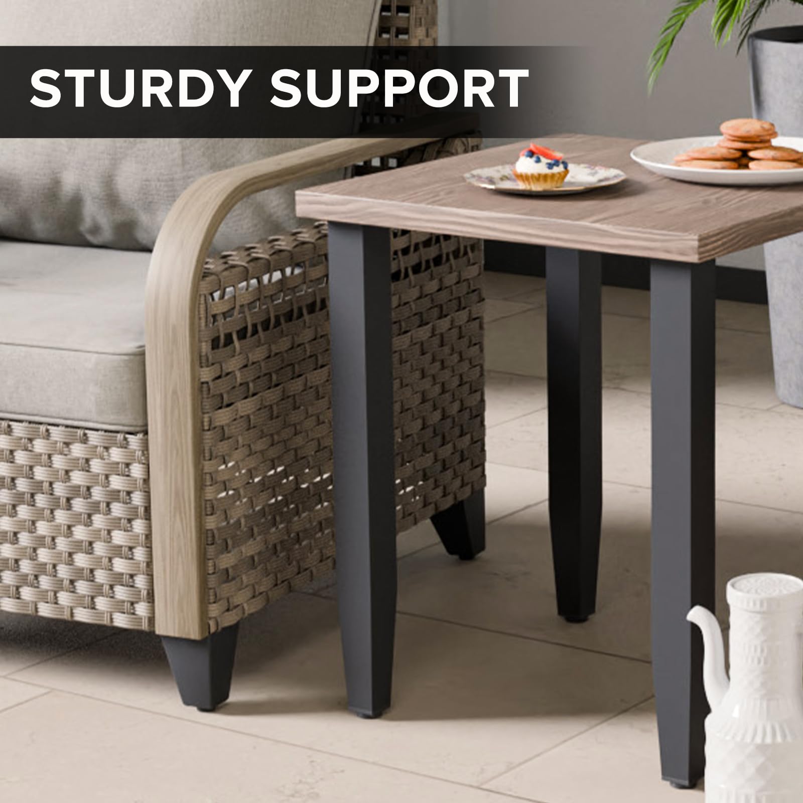 COOS BAY Modern Outdoor Table, Patio Side Table with Wood Grain Top, Metal Weather-Resistant Table for Deck, Porch, Balcony, Garden, 20.9" x 20.9" x 24.2", Brown - Image 4