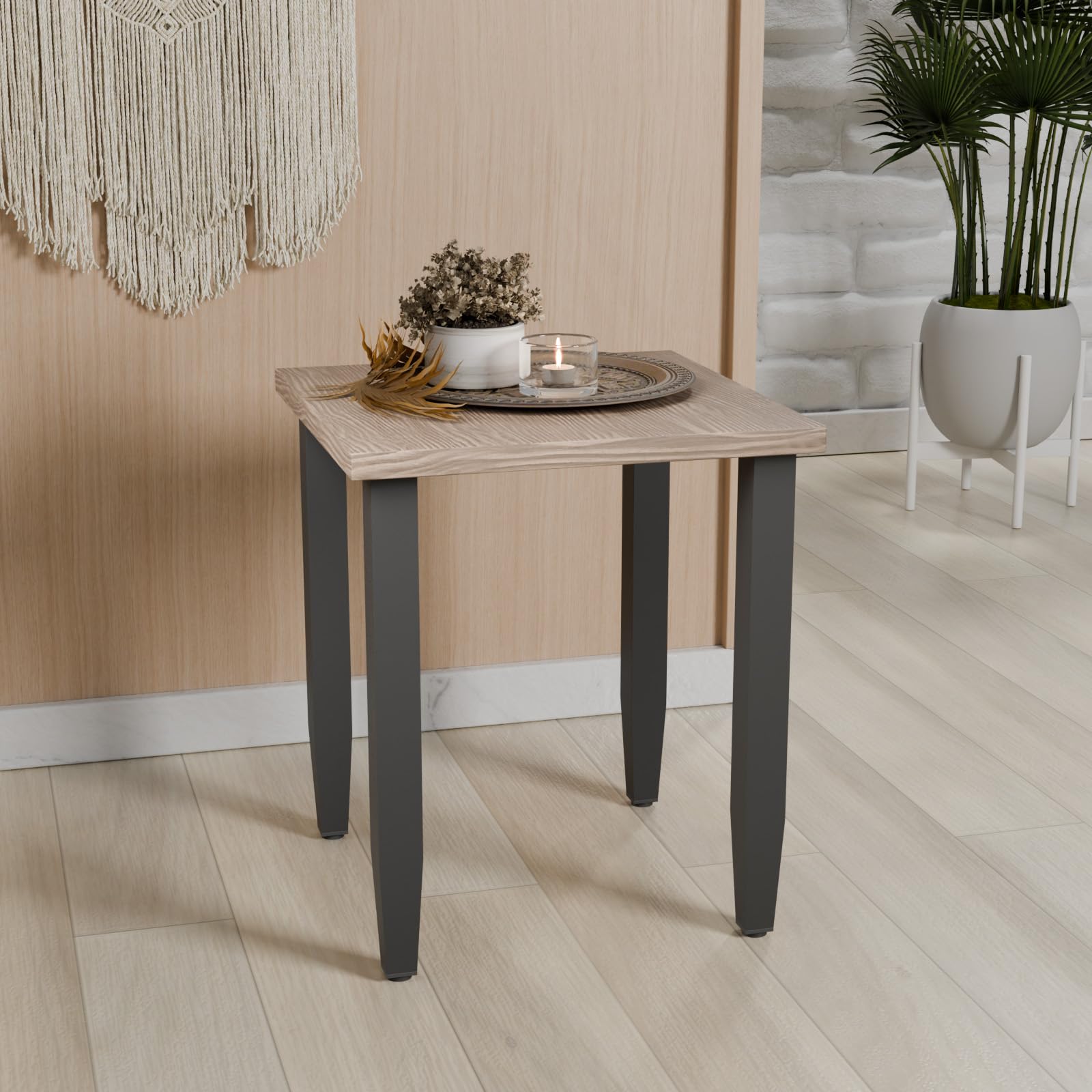 COOS BAY Modern Outdoor Table, Patio Side Table with Wood Grain Top, Metal Weather-Resistant Table for Deck, Porch, Balcony, Garden, 20.9" x 20.9" x 24.2", Brown - Image 5