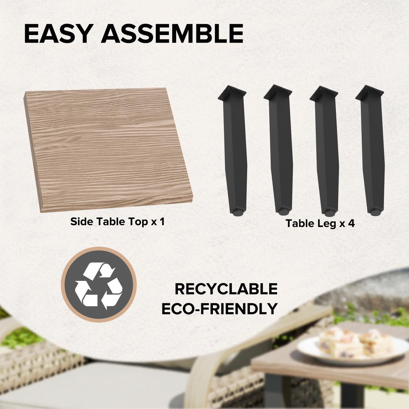 COOS BAY Modern Outdoor Table, Patio Side Table with Wood Grain Top, Metal Weather-Resistant Table for Deck, Porch, Balcony, Garden, 20.9" x 20.9" x 24.2", Brown - Image 6