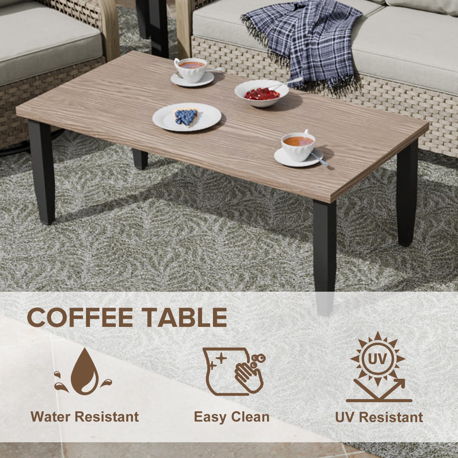 COOS BAY Modern Wicker Outdoor Furniture Set, 5 Piece Patio Conversation Set with 2 Patio Chairs, a Loveseat, Coffee Table and Side Table, 5 Piece, Brown/Gray - Image 4