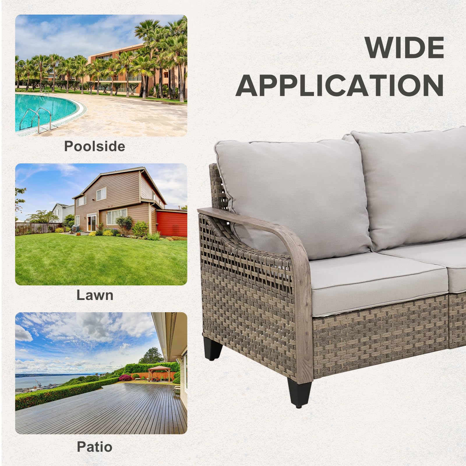 COOS BAY Modern Wicker Outdoor Sofa, 2 Seat Patio Loveseat with Cushions, Outdoor Furniture for Garden, Backyard, Deck, 500 lbs Capacity, Brown/Gray - Image 8