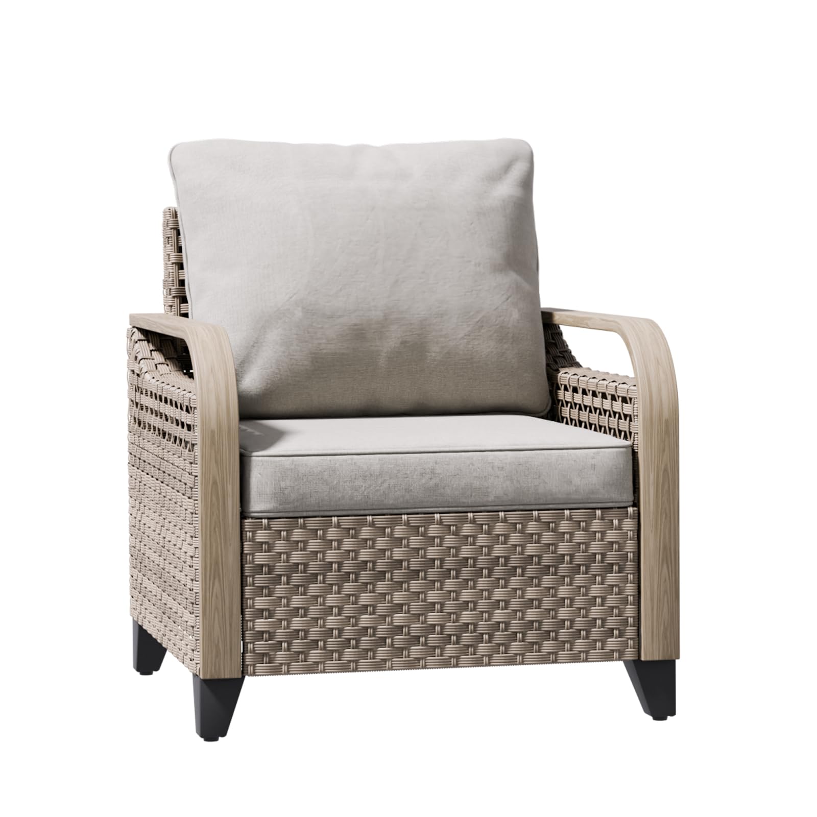 COOS BAY Modern Wicker Patio Chair with Cushions, Rattan Outdoor Armchair with Curved Armrests, PE Rattan Outdoor Seating, 250 lbs Capacity, 1 Piece, Brown/Gray - Image 9