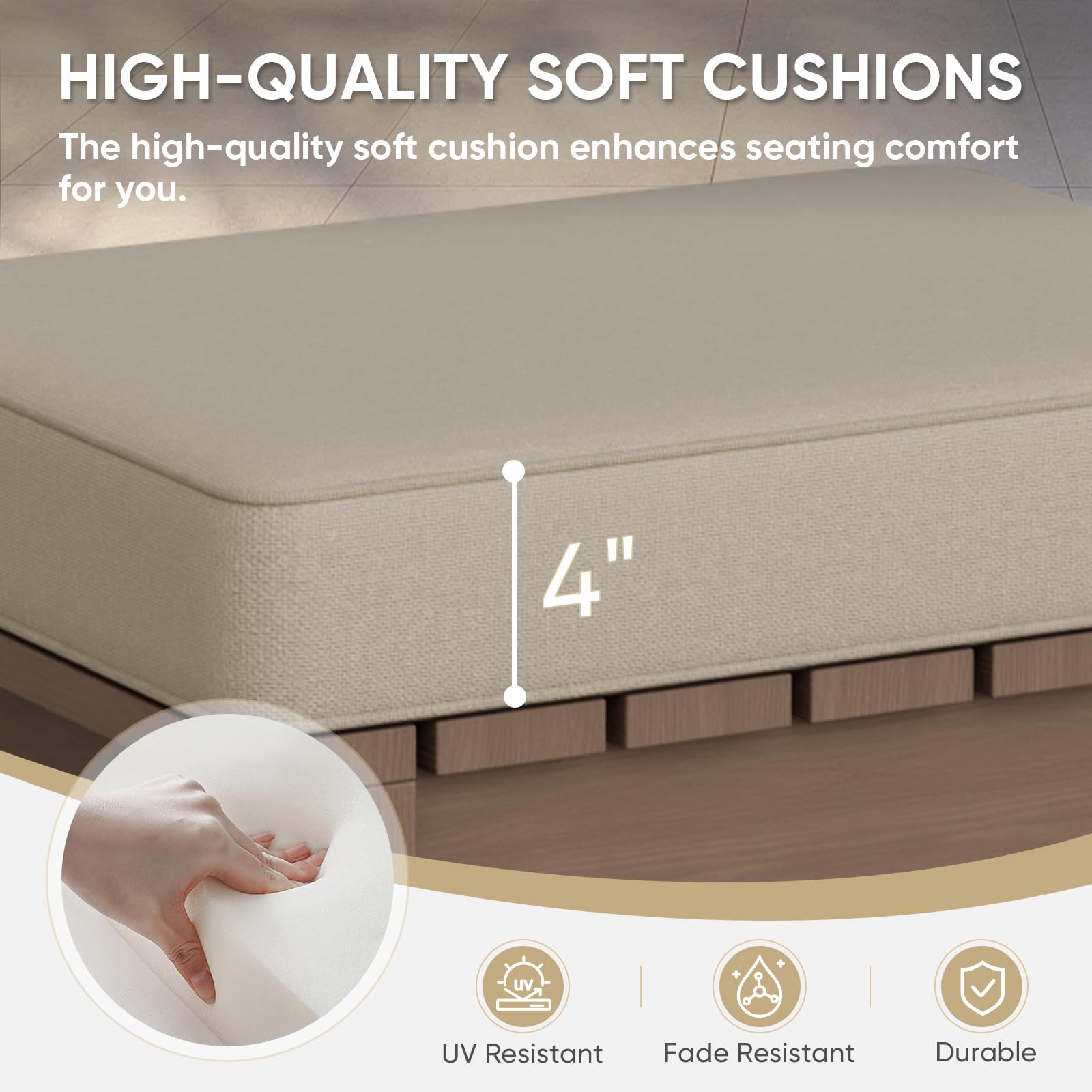 COOS BAY Natural Cedar Outdoor Patio Ottomans with Removable Cushions, Set of 2, Real Wood Footrests for Deck, Porch, Balcony, and Backyard, Brownish/Beige - Image 4