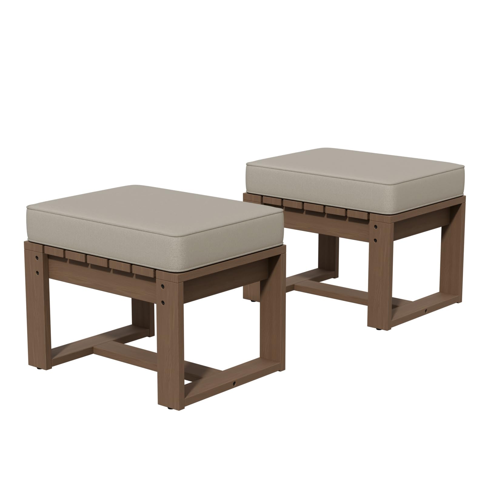 COOS BAY Natural Cedar Outdoor Patio Ottomans with Removable Cushions, Set of 2, Real Wood Footrests for Deck, Porch, Balcony, and Backyard, Brownish/Beige - Image 9
