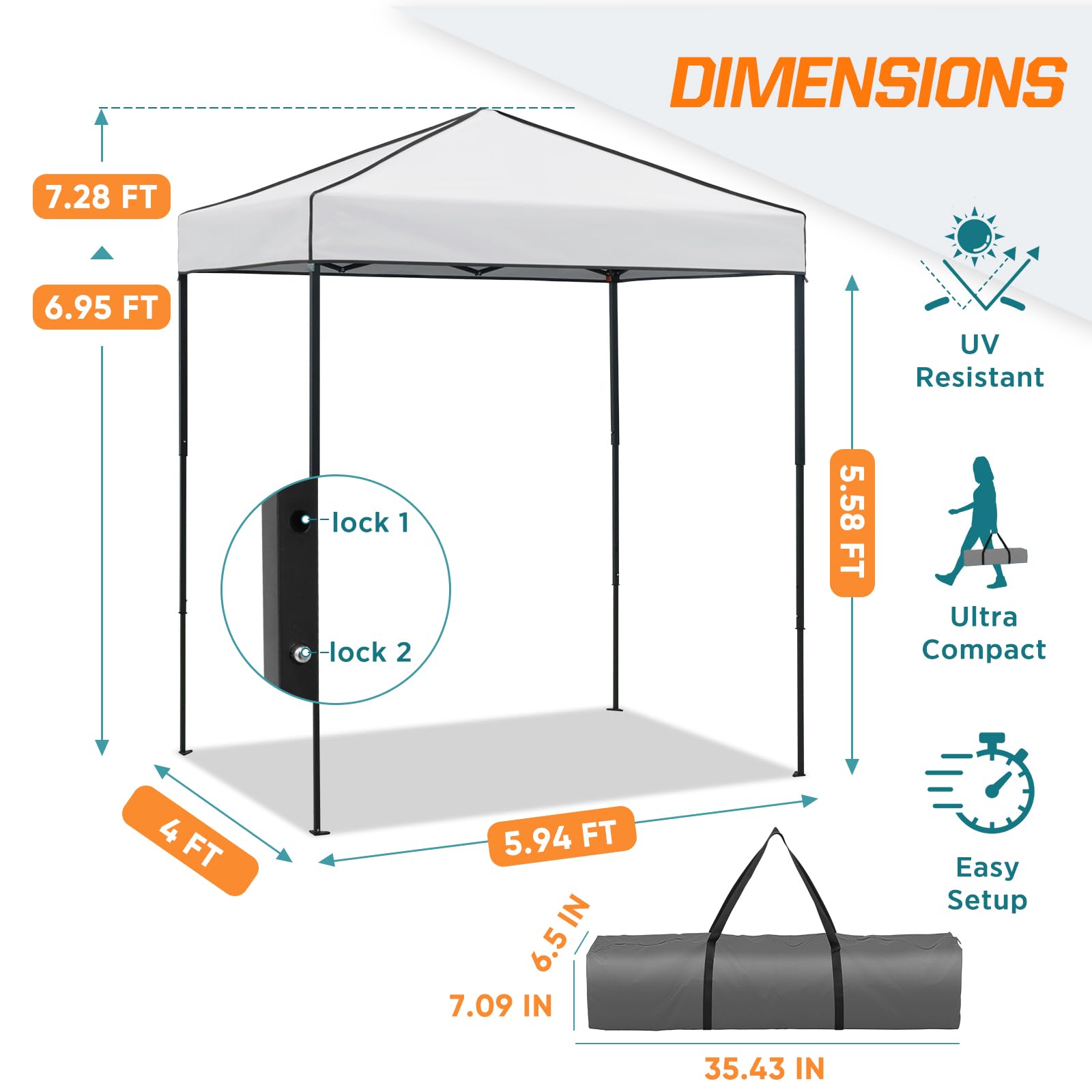 COOS BAY Pop Up Canopy Tent 6x4, Instant Setup Lightweight Portable Shelter with Carry Bag for Beach, Camping, Patios, White - Image 3