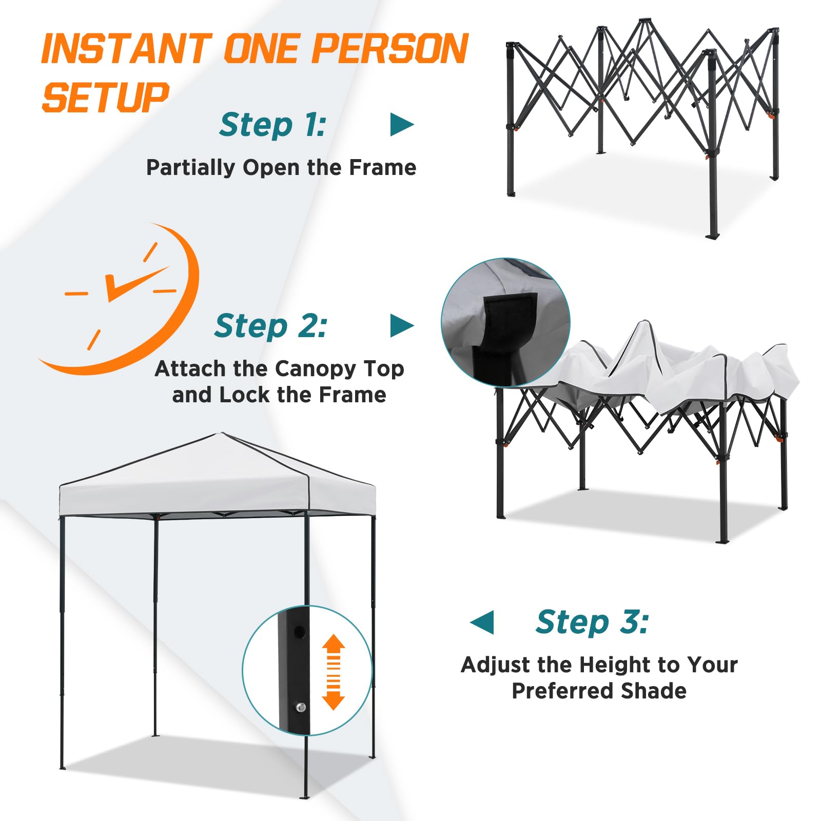 COOS BAY Pop Up Canopy Tent 6x4, Instant Setup Lightweight Portable Shelter with Carry Bag for Beach, Camping, Patios, White - Image 4