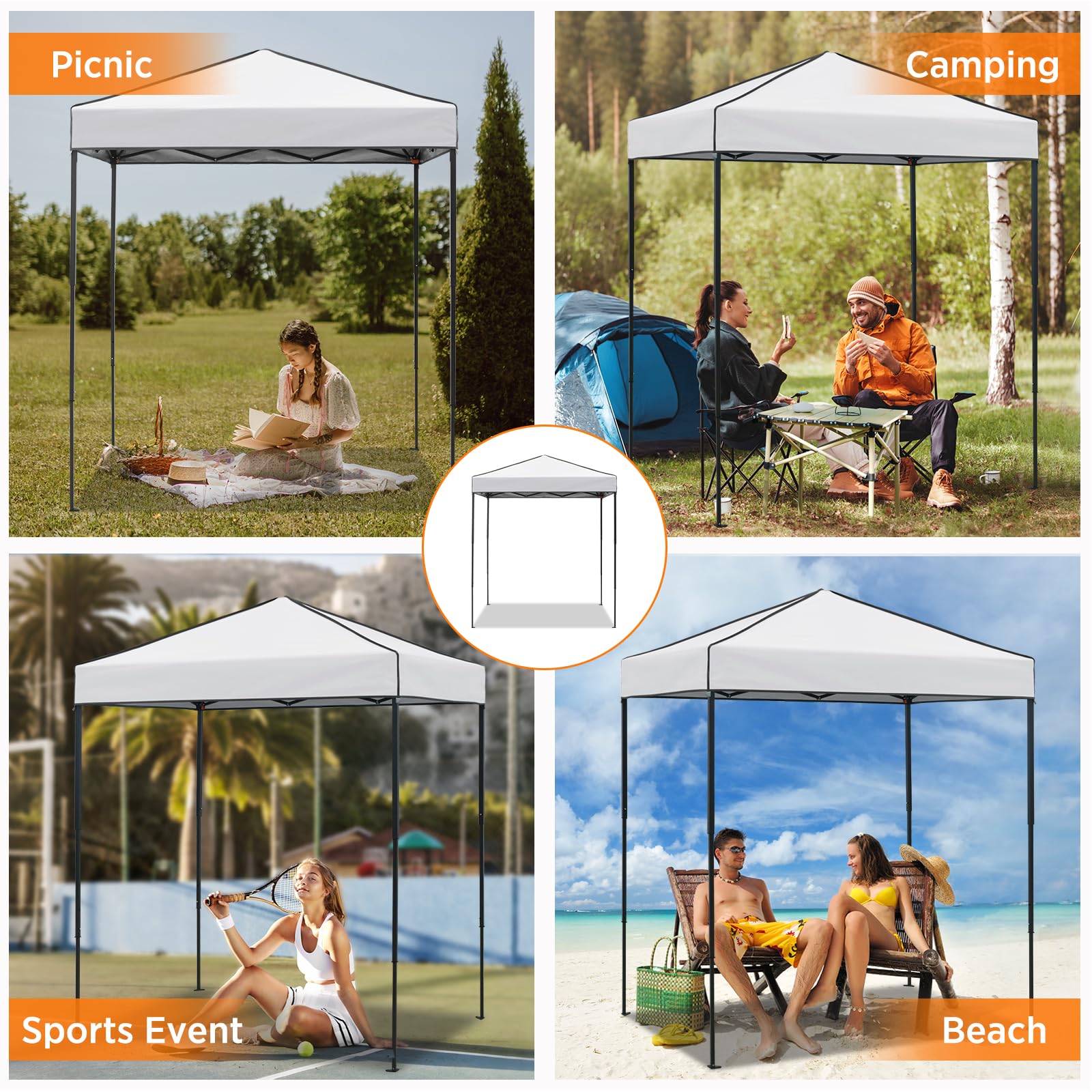 COOS BAY Pop Up Canopy Tent 6x4, Instant Setup Lightweight Portable Shelter with Carry Bag for Beach, Camping, Patios, White - Image 8