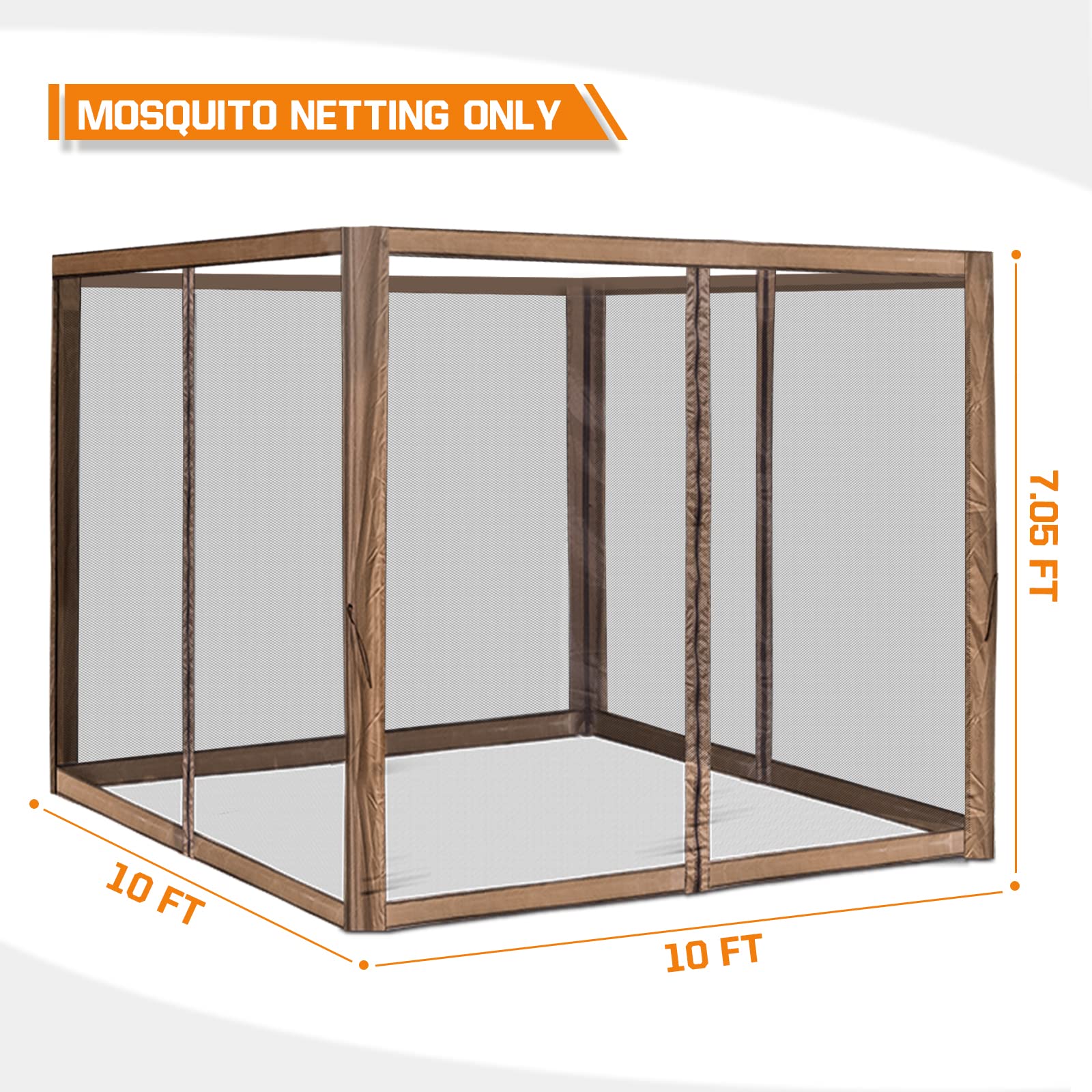 COOS BAY Replacement Mosquito Netting with Zippers, Mesh Screen Wall Panel for 10’ X 10’ Gazebo Tent, Beige (4 Sidewalls Only, Frame and Top NOT Included) - Image 4