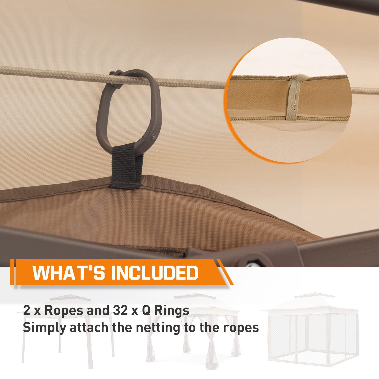 COOS BAY Replacement Mosquito Netting with Zippers, Mesh Screen Wall Panel for 10’ X 10’ Gazebo Tent, Beige (4 Sidewalls Only, Frame and Top NOT Included) - Image 5