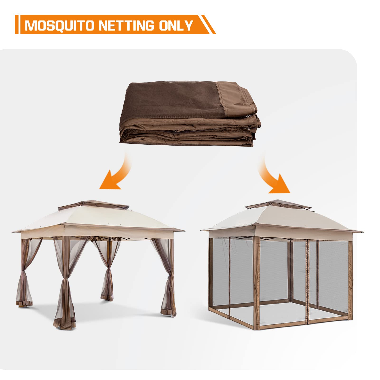 COOS BAY Replacement Mosquito Netting with Zippers, Mesh Screen Wall Panel for 10’ X 10’ Gazebo Tent, Beige (4 Sidewalls Only, Frame and Top NOT Included) - Image 6