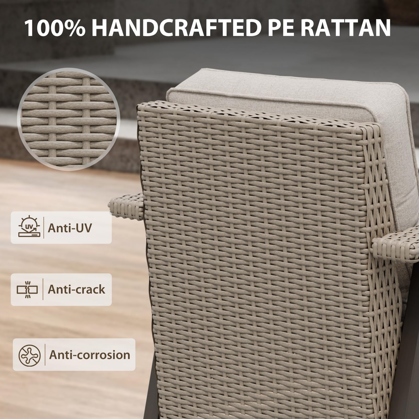 COOS BAY Rustic Hideaway Outdoor Swivel Rocker Patio Chairs and Table Set, 3-Piece Wicker Patio Bistro Set, Outdoor Furniture, 2 Swivel Chairs & Side Table, Beige/Beige - Image 7