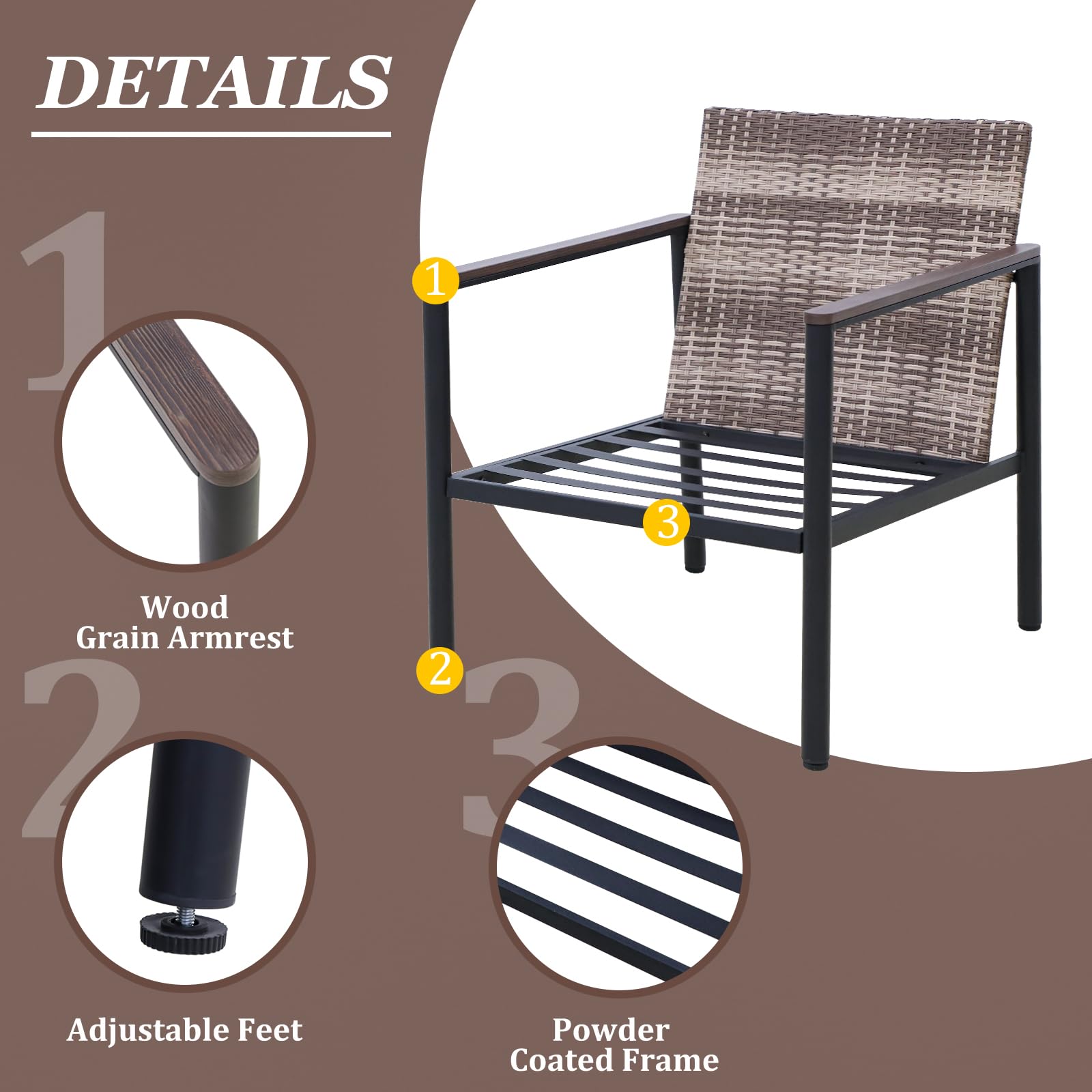 COOS BAY Sand Dune Modern Rattan Accent Chair, Outdoor Patio Dining Armchair, Single Sofa Chair, 2 Pieces, Brown/Blue - Image 4