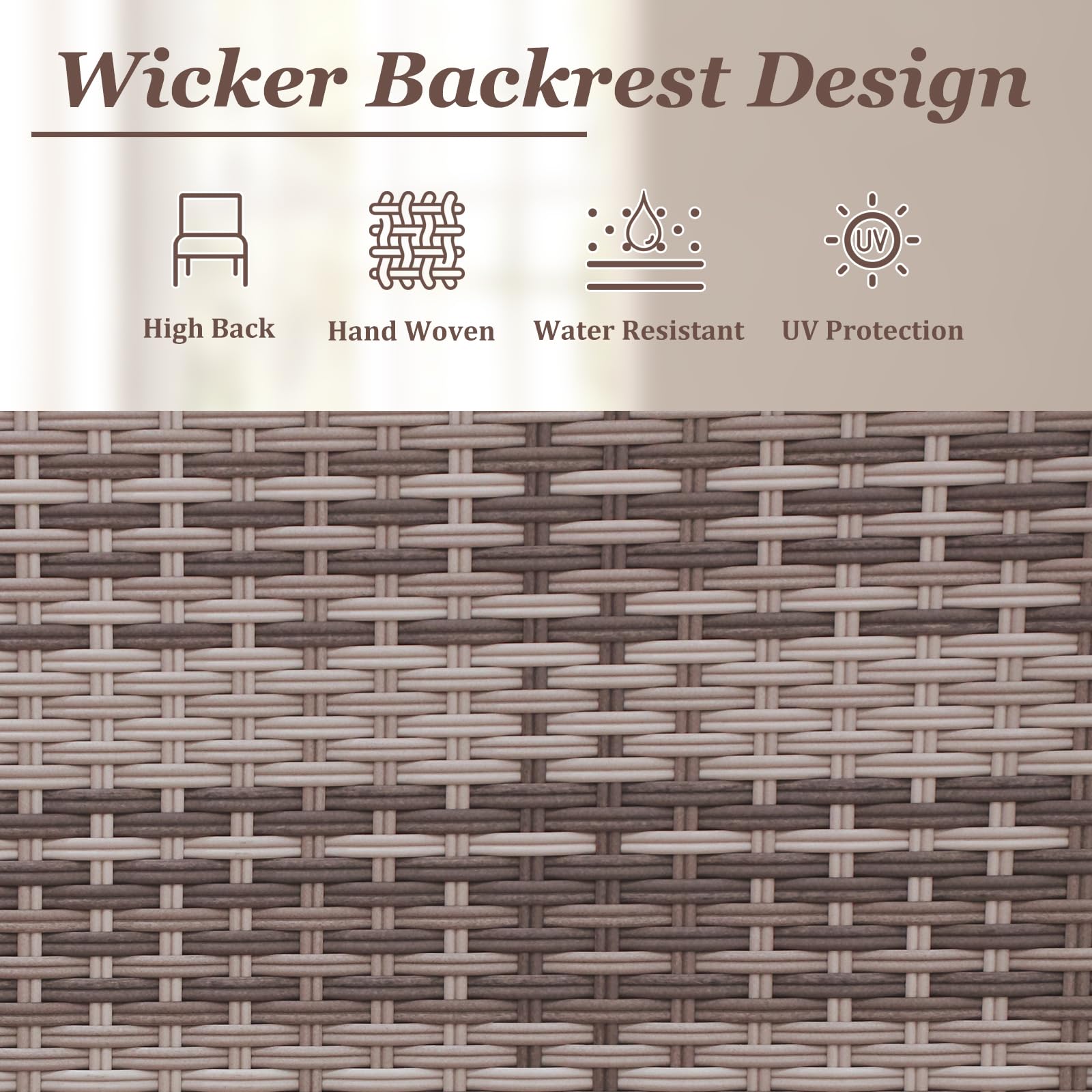 COOS BAY Sand Dune Outdoor Patio Sofa, Rattan Loveseat, Wicker Furniture, Small Balcony Furniture for Garden, Deck, Porch and Backyard, Brown/Blue - Image 5