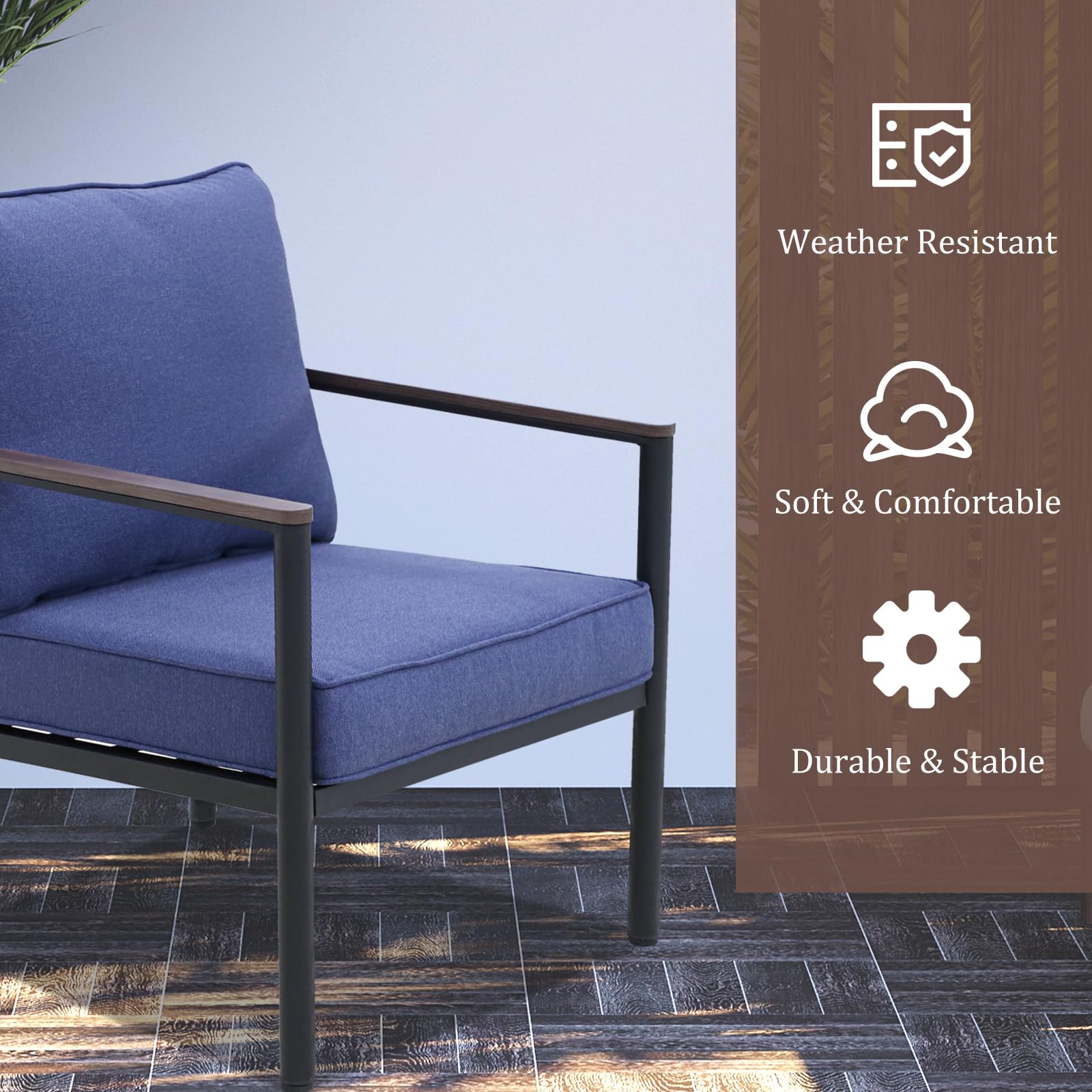 COOS BAY Sand Dune Modern Rattan Accent Chair, Outdoor Patio Dining Armchair, Single Sofa Chair, 2 Pieces, Brown/Blue - Image 8