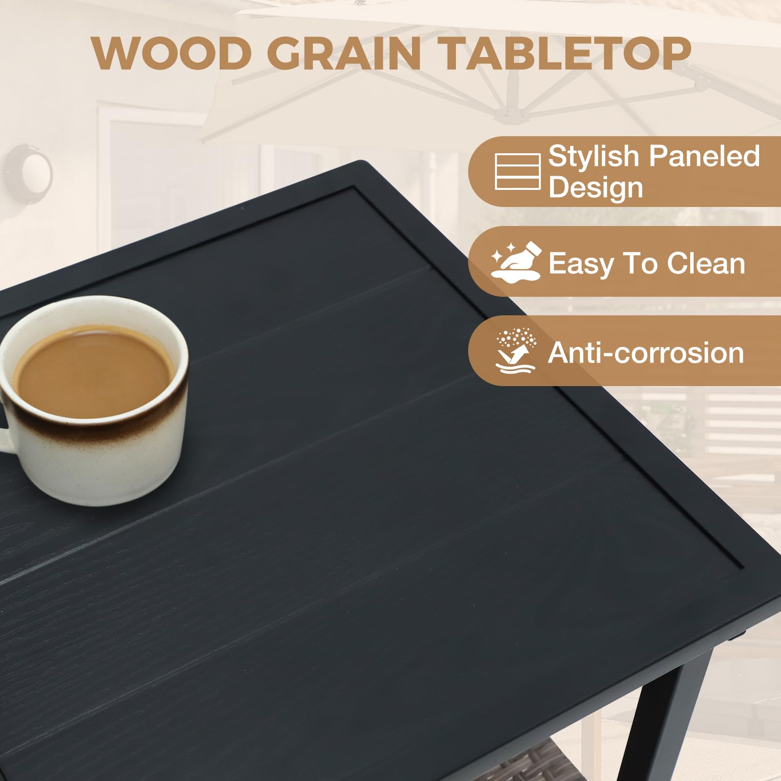 COOS BAY Sunset Haven Outdoor Patio Side Table, Square Outdoor Coffee Table with Double-Tier Storage, Wicker Patio End Table, 18.1"x18.1"x18.5", Brown - Image 7