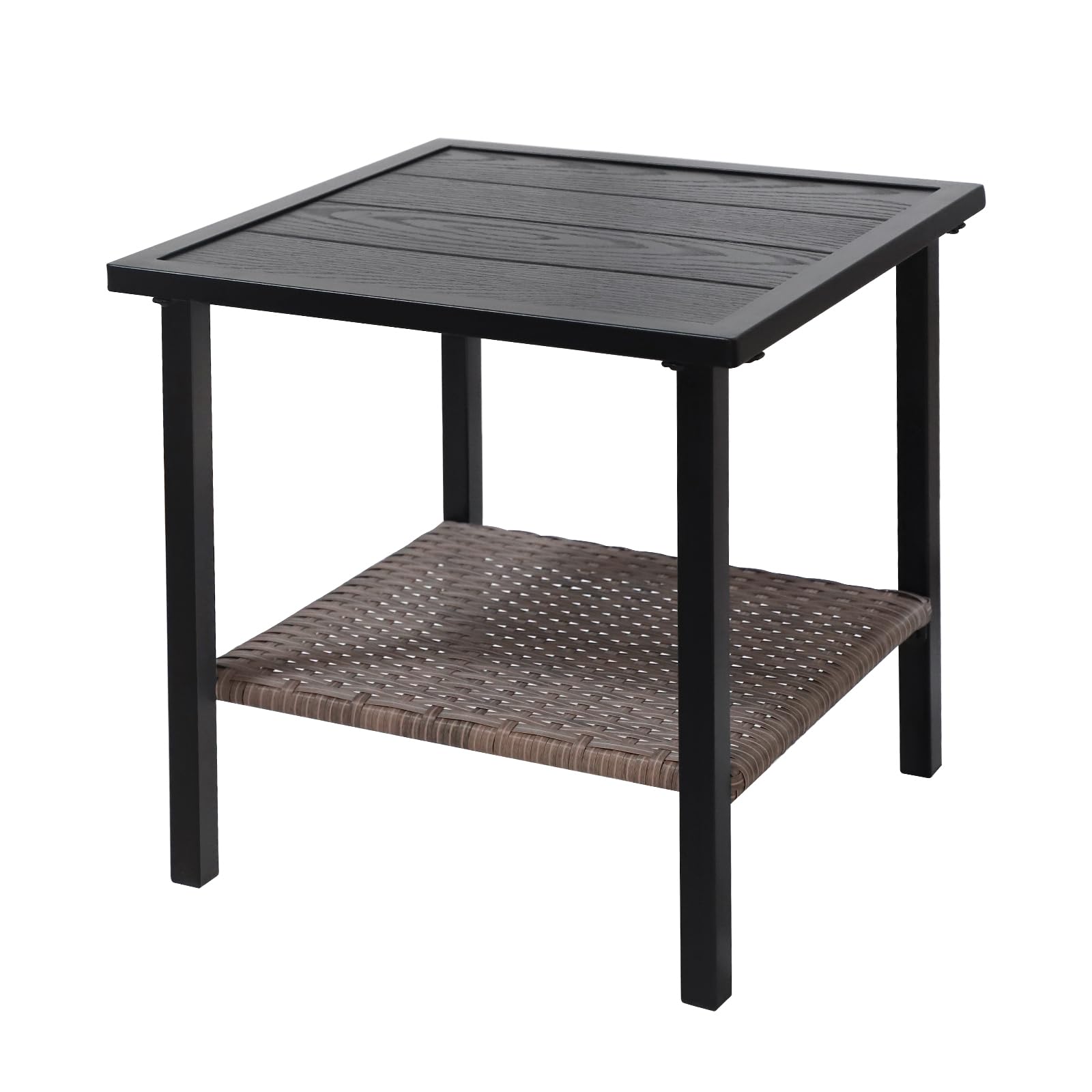 COOS BAY Sunset Haven Outdoor Patio Side Table, Square Outdoor Coffee Table with Double-Tier Storage, Wicker Patio End Table, 18.1"x18.1"x18.5", Brown - Image 8